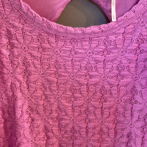FREE PEOPLE PINK LACE bubble sleeve crop top circular open back elasticized Med - Picture 5 of 15